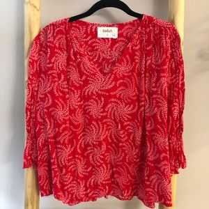 Ba&SH Red floral shirred blouse